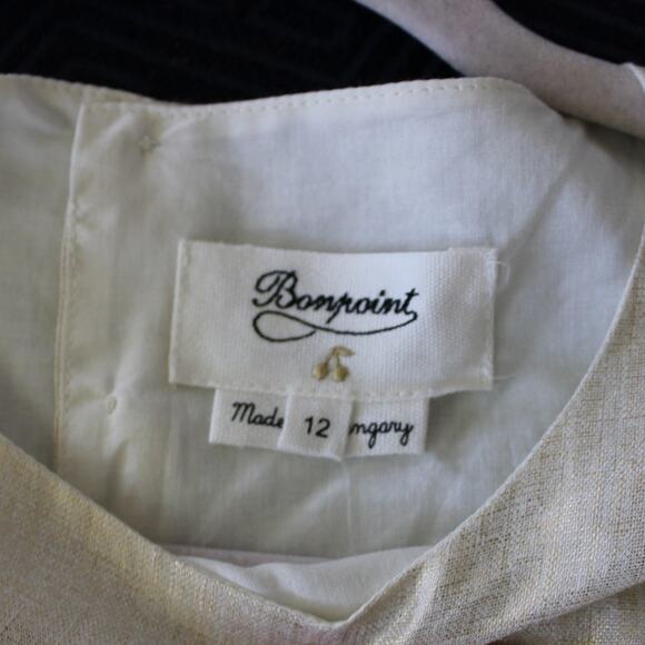 NWT Bonpoint Linen Gold Sleeveless Ruffle Dress Lined Girls Size 12 - Picture 6 of 8